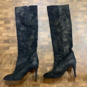 CHANEL Authentic Suede Knee-High Heeled Boots